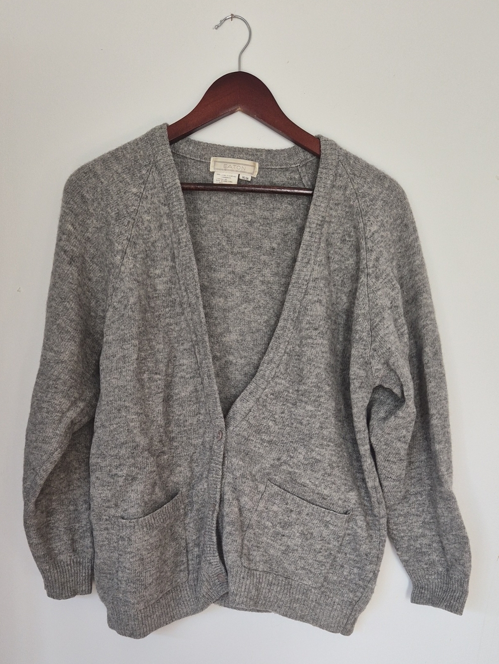 Vintage Eaton Heather Gray Open V-Neck Wool Cardigan